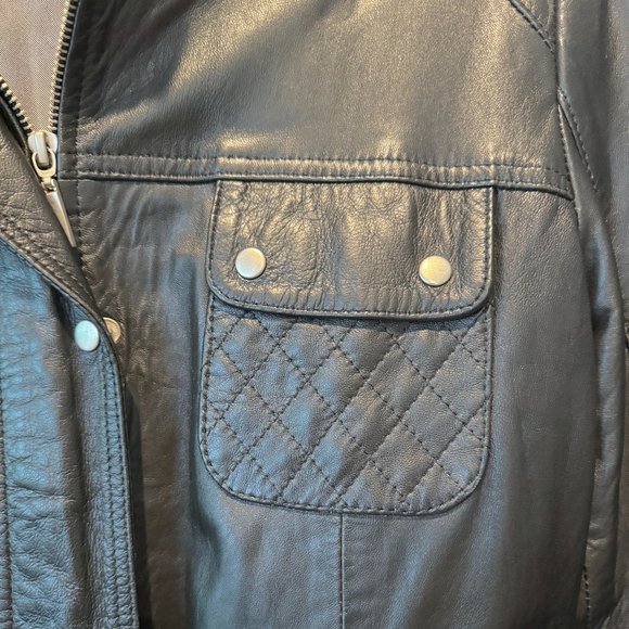 Alain de France 100% Authentic Black Leather Jacket with Quilted Moto Accents - Picture 5 of 7